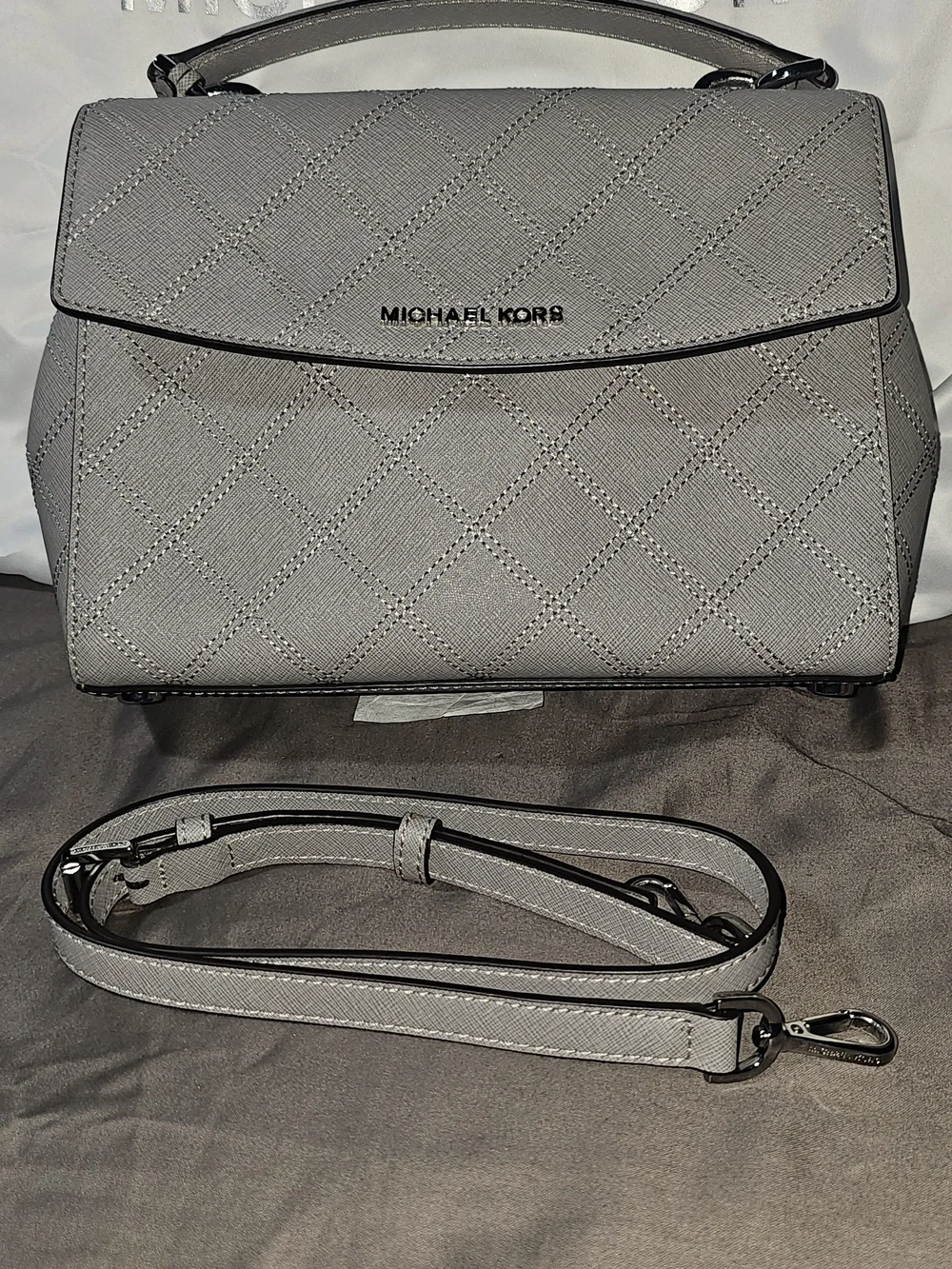 Authentic Michael Kors Gray Quilted Top-Handle Satchel Or Crossbody Bag